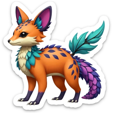 Exotic happy Beautiful pretty cool edgy elegant realistic Feral Rare Fantasy colorful vibrant Vernid-Trico-species-Fakemon-creature by LiLaiRa, random markings, tufted tail, tufted ears, full body sticker