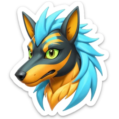 Cyan manectric-Electrike-Zeraora-Houndoom-fusion with neon-green stripes and orange eyes  sticker