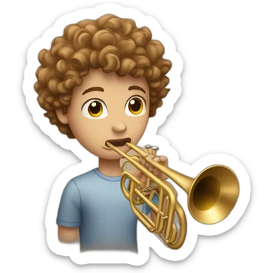 Young man with curly light brown hair playing trombone sticker