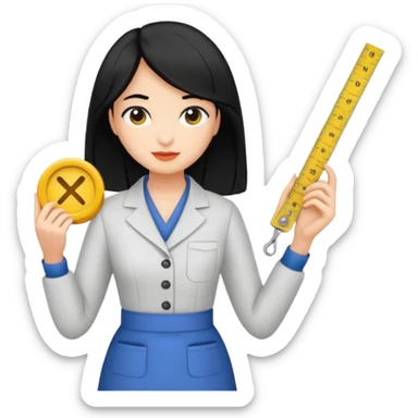 tailor woman holding measure black hair sticker