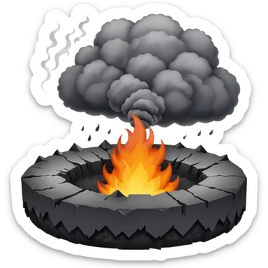 A smoking crater releasing dark ash clouds. sticker