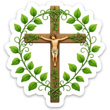 cross with vines wrapped around line art sticker