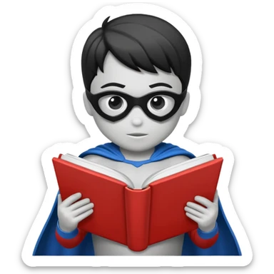 Superhero kid reading a book lineart black and white, wall art  sticker