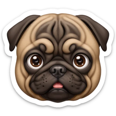 dark brown pug facing forwards, head and shoulders. sticker