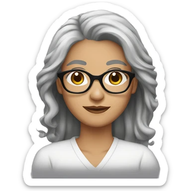 Brown eyebrows White skin woman gray hair black glasses sticker
