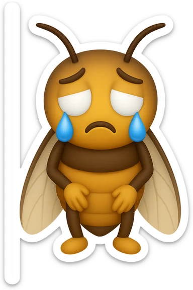 EMOJI STILE IPHONE 3D DI una cicala triste che si tocca le cosce e piange perché non le piace il suo fisico, posa frontale, fagli gli occhi bianchi , non solo la pupilla sticker