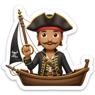create an emoji of pirate capitan on the bow of the ship in epic posture, pirate style sticker