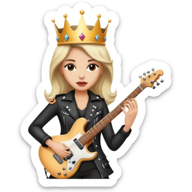 a rock and roll queen, female musician with crown, electric guitar, rock star attitude sticker