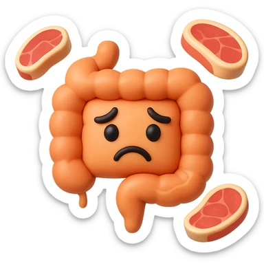 emoji stile iphone in 3d di un intestino triste con fette di carne che gli fluttuano intorno sticker