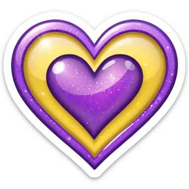 glitter heart split purple and yellow sticker