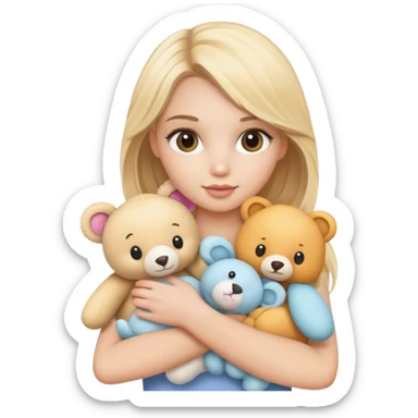 pretty blonde model holding a bunch of cute stuffed animals sticker