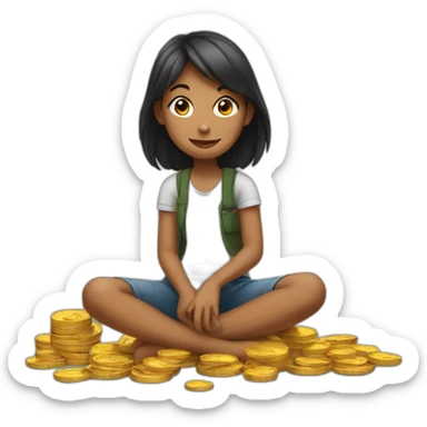 girl sitting on coins sticker