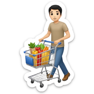 man-with-a-shopping-cart-full-body black hair sticker