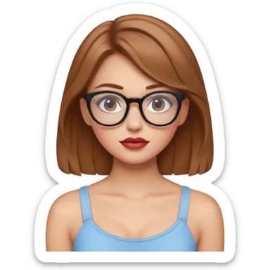 Hafif kahverengi saçlı, beyaz tenli, gözlüklü, crop giyinen ,dolgun dudaklı,makyajlı bir kiz sticker