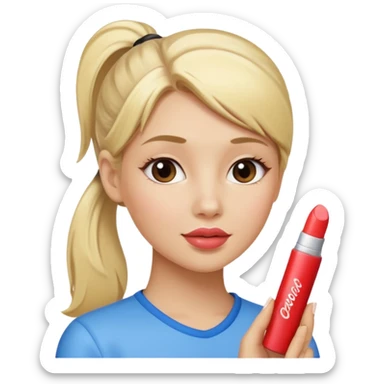 blonde woman with ponytail woman using chapsitck sticker