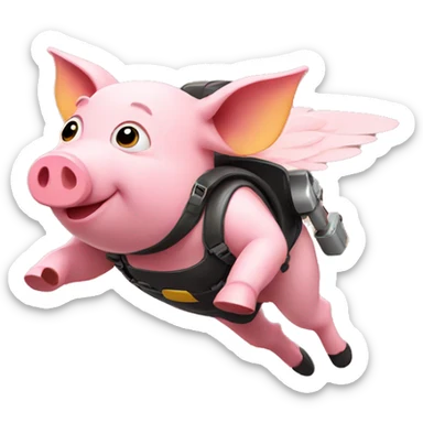 pig flying with jetpack sticker