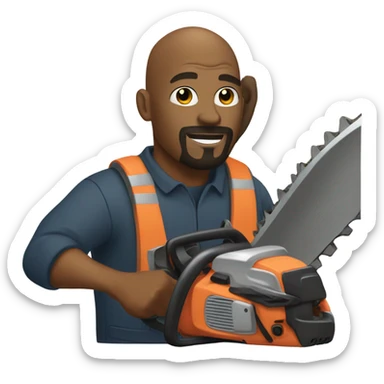 Bald black man with goatee using a chainsaw  sticker