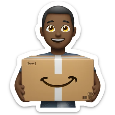 A person picking up an Amazon parcel  sticker