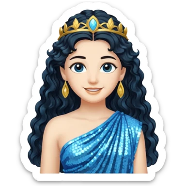 Minerva, Goddess from Wisdom Roman Deities with long black wavy hair, light blue sequin toga sticker
