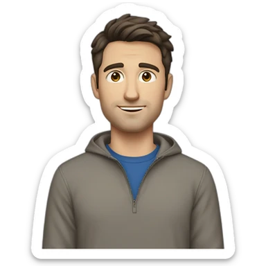 white guy, 30 years old, dark hair, medium height, blue eyes, wearing a grey pullover, gray chinos and brown chelsea pants sticker