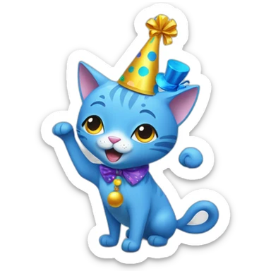 blue dancing cat with a party hat sticker