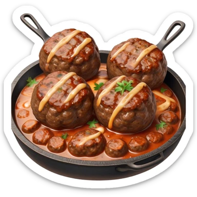 Cinematic Realistic Kofte Dish Emoji, depicted as seasoned, grilled meatballs with a charred exterior rendered with lifelike textures and robust, appetizing lighting. sticker