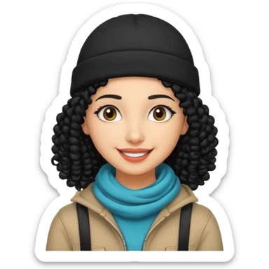 smiling arab hipster woman with curly hair and beanie sticker