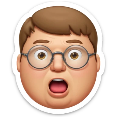 Peter Griffin as a classic emoji, surprised expression, mouth open, round face, glasses sticker