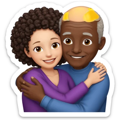  White no hiar Old man hugging dack skin curly hair woman sticker