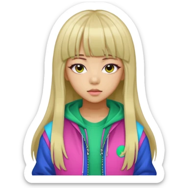  portrait-of-a-alien-k-pop-idol,-wearing-a-stylish-streetwear-outfit-with-layered-colorful-clothing,-long-hair-with-bangs,-makeup,- sticker