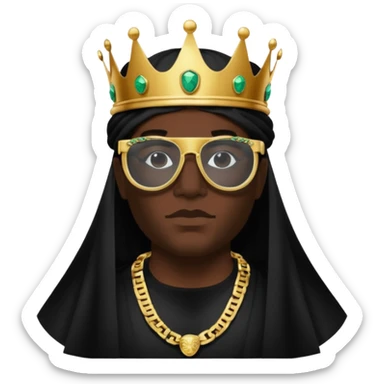 un principe con una corona de rolex con unos lentes Versace máscara todos negros grandes de after sticker