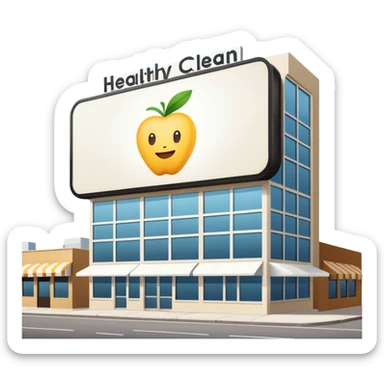 make a billboard on top of a healthy restaurant building written on it "healthy"  sticker