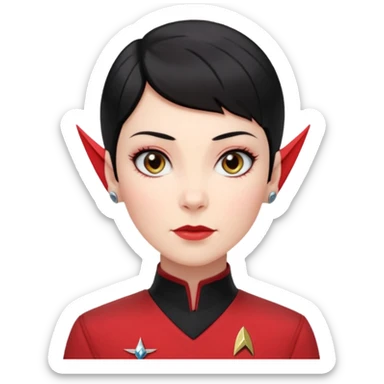 female Vulcan with short black hair in Starfleet red uniform (Star Trek) no green face sticker