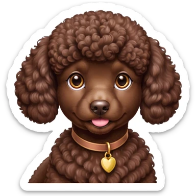 Cinematic Noble Chocolate Poodle Portrait Emoji, Poised and regal, with a refined, elegant build and a meticulously groomed, curly chocolate Fur, deep-set soulful brown eyes, Simplified yet sharp and sophisticated features, highly detailed, glowing with a soft, dignified glow, high shine, intelligent and graceful, stylized with an air of sophistication, focused and attentive, soft glowing outline, capturing the essence of a watchful and confident companion, so majestic it feels as though it could prance out of the screen with effortless authority! sticker