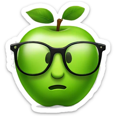 green apple with glasses sticker