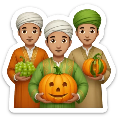 Moroccan men with pumpkin and grapes sticker
