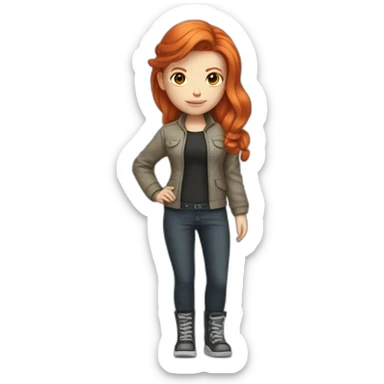 only the bust, red-haired ginger girl, in an tech style outfit sticker
