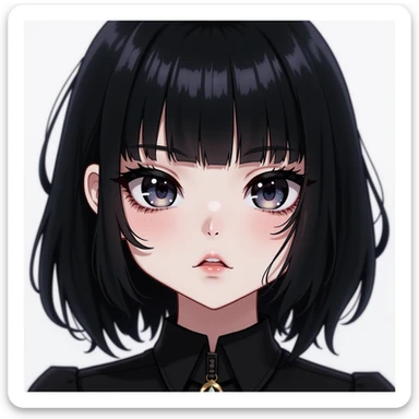 BLACKPINK inspired goth emoji, photorealistic style, black hair, bold eyeliner sticker