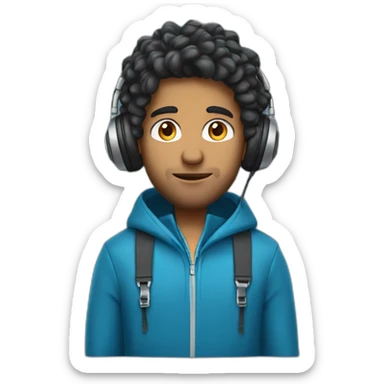 indian guy with semi curly hair and headphones and blue jacket sticker