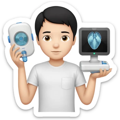 generate a pretty bratz emoji of a boy with black hair wearing a white tshirt and holding a cT sticker
