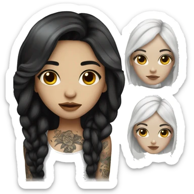 Beautiful girl with white skin, long black hair and tattoos sticker