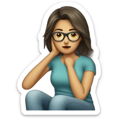 a girl with glasses sitting on a sofa having a bad cold sticker