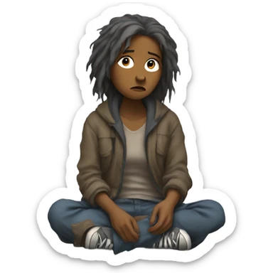 sad homeless woman sticker