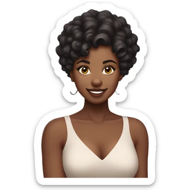 Black woman with short curly hair, dimples, coquette hair Bow, wearing a criss cross top  sticker
