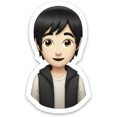 an emoji of a pale skinned boy with straight black hair and open ears, with black eyes sticker