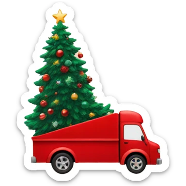 red truck halling a xmas tree sticker