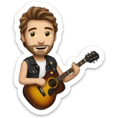 white rock star man with brown hair with tattoos with a guitar sticker