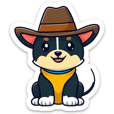 Dog with cowboy hat sticker