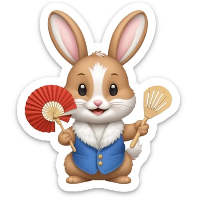 A rabbit hold a folding fan playfully sticker