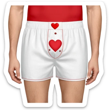white men's boxer shorts with red heart print sticker